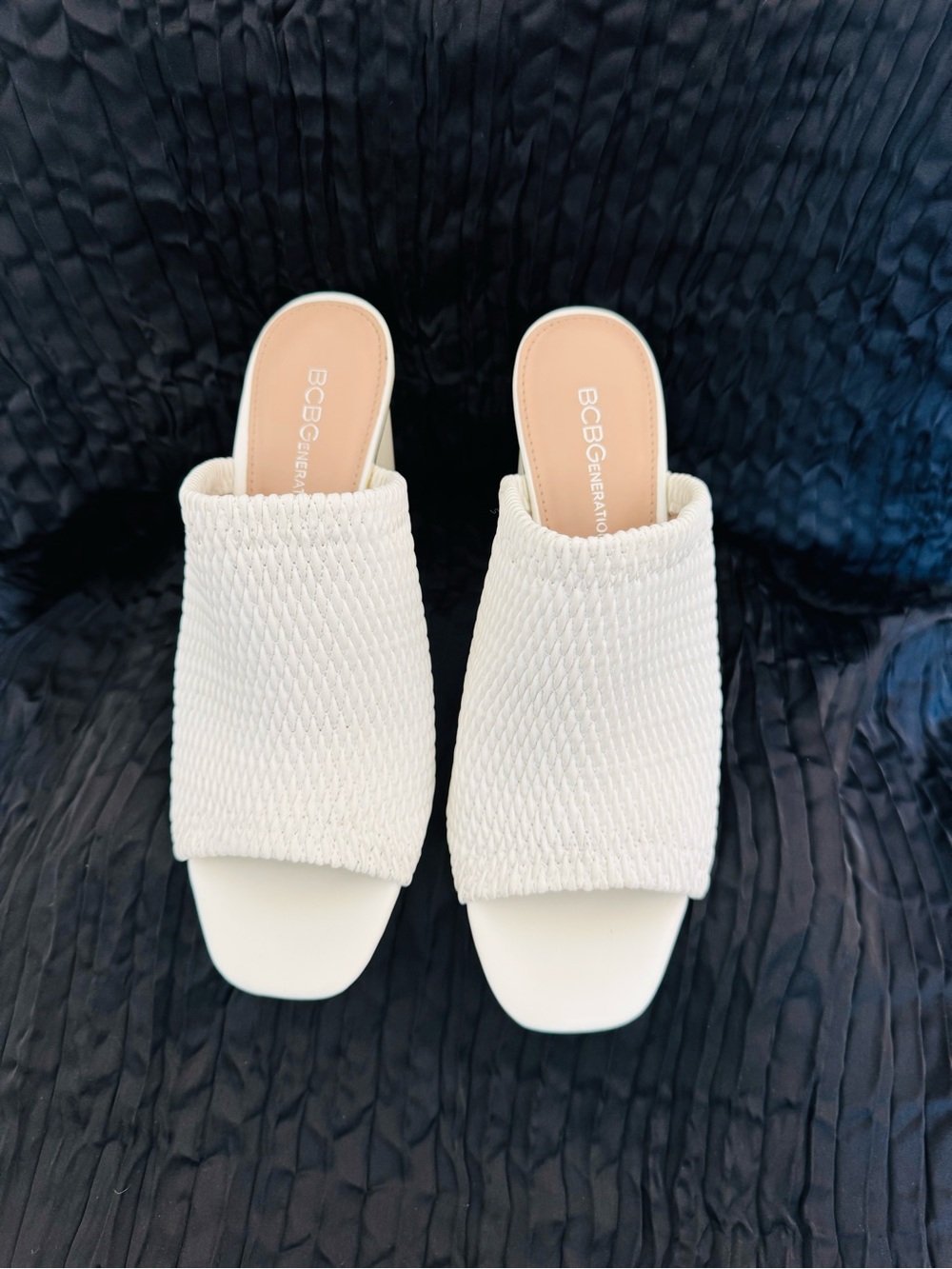 BCBGeneration Women's White Textured Slide Mules
